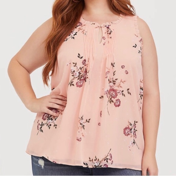 torrid Tops - Torrid peach floral chiffon ruffle trim tank top.